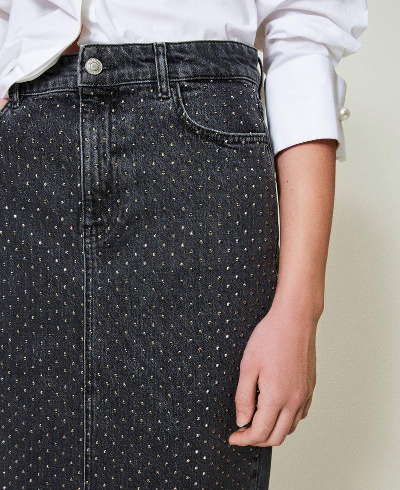 Scee by twin set Gonna longuette in jeans con strass Pezzi Unici