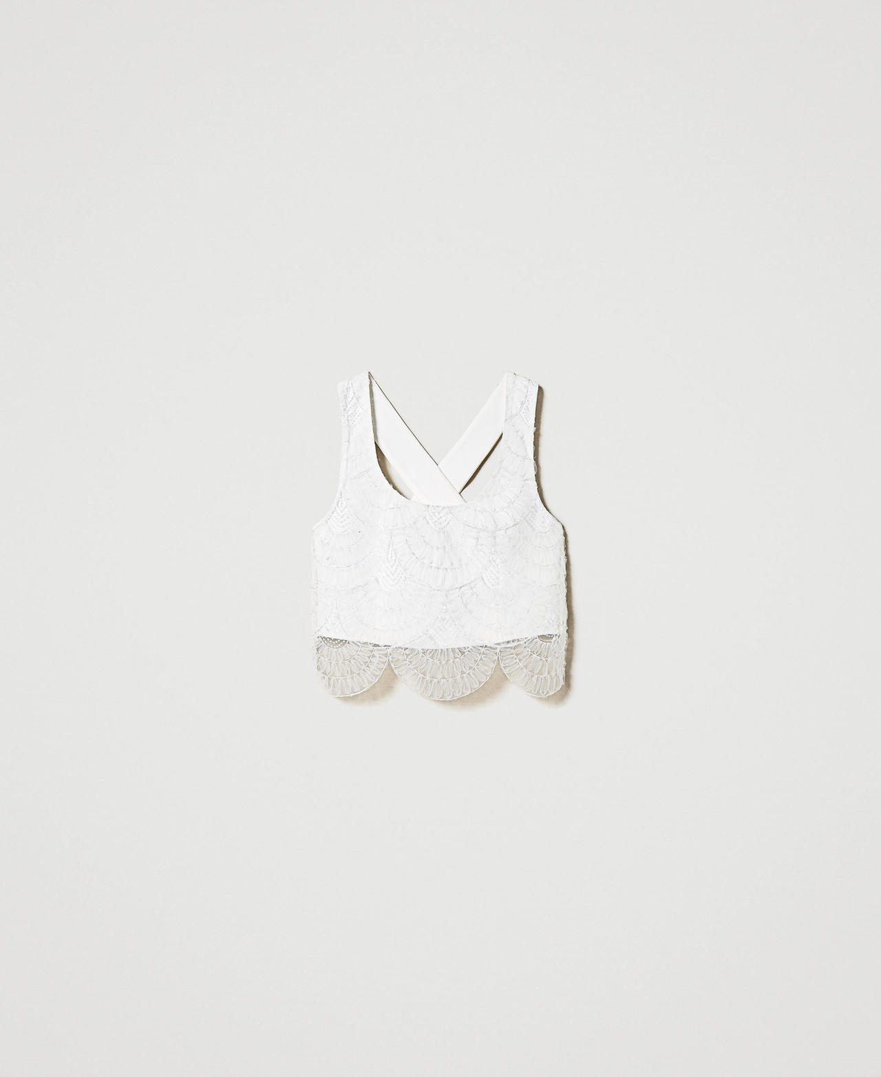 Scee by twin set Top in crêpe cady e organza ricamata Qualità Garantita