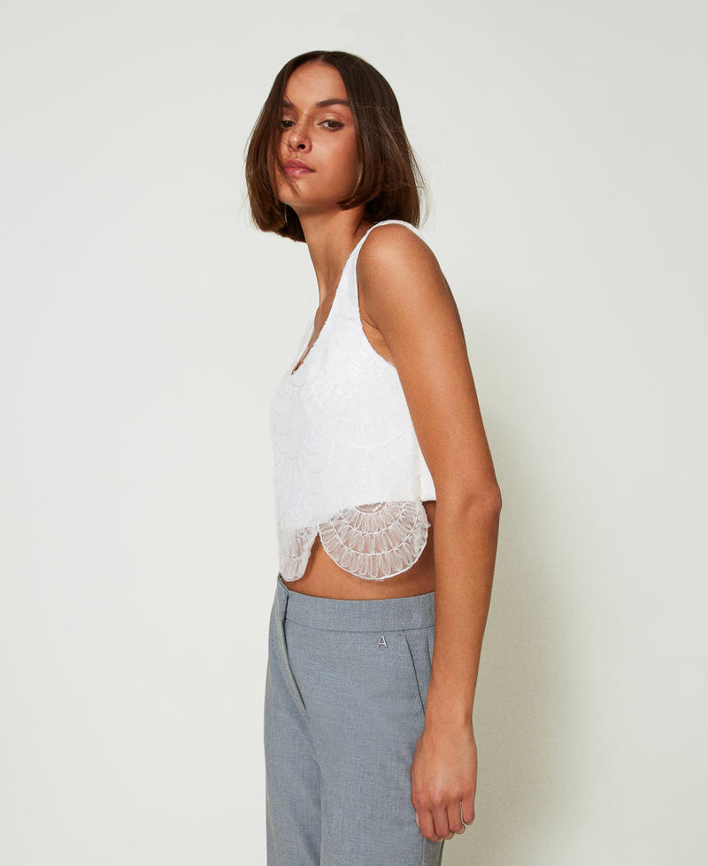 Scee by twin set Top in crêpe cady e organza ricamata Qualità Garantita