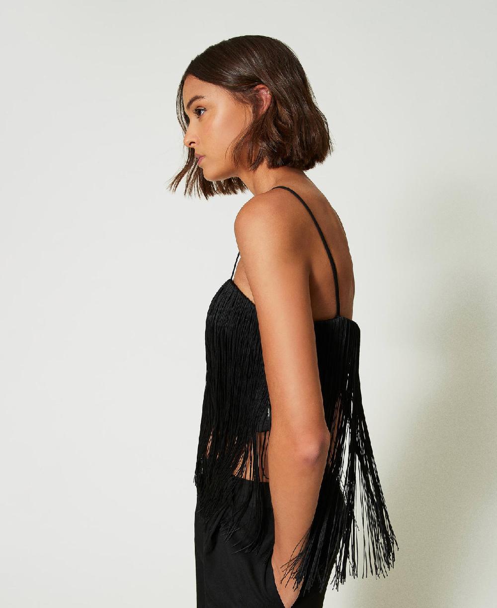 Scee by twin set Top corto MYFO con frange Sconto