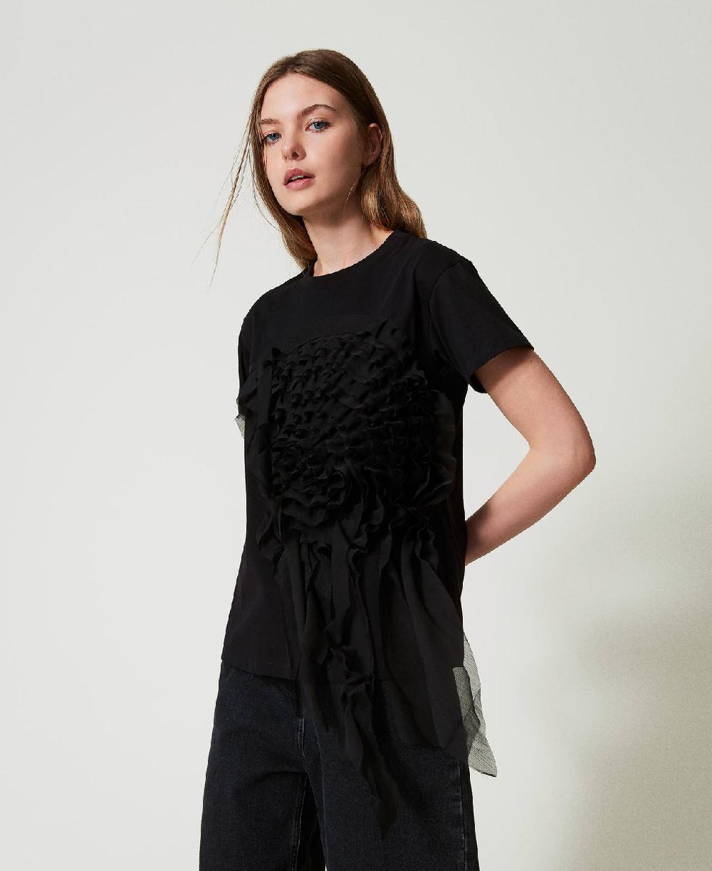 Scee by twin set T-shirt con volant in creponne In Vendita