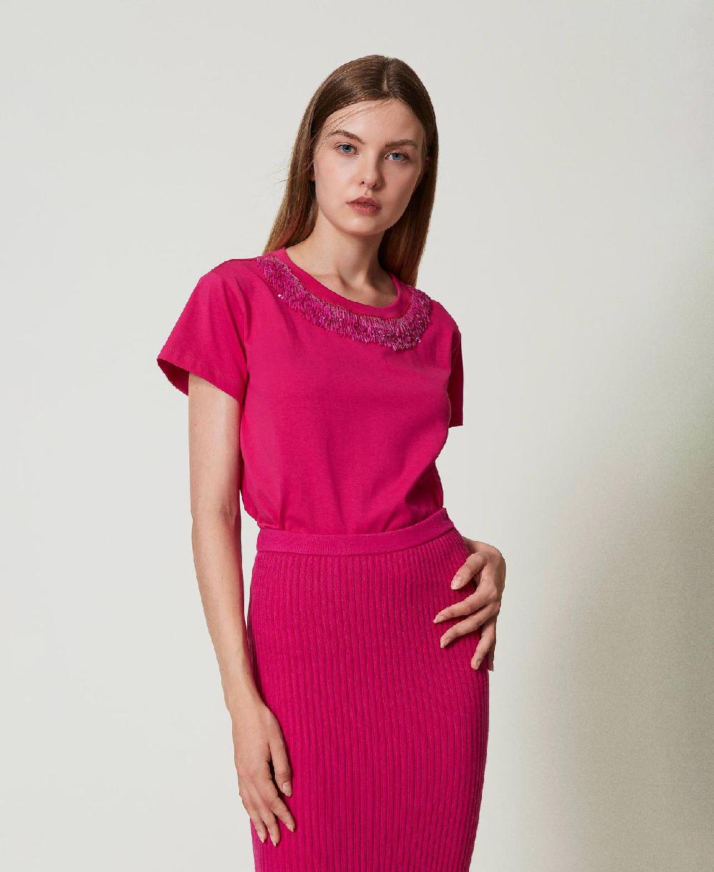 Scee by twin set T-shirt con frange ricamate In Saldo
