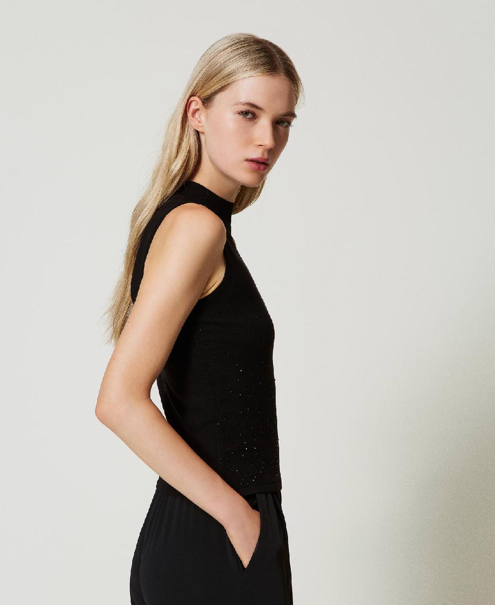 Scee by twin set Top in maglia con strass in dégradé Offerta natalizia
