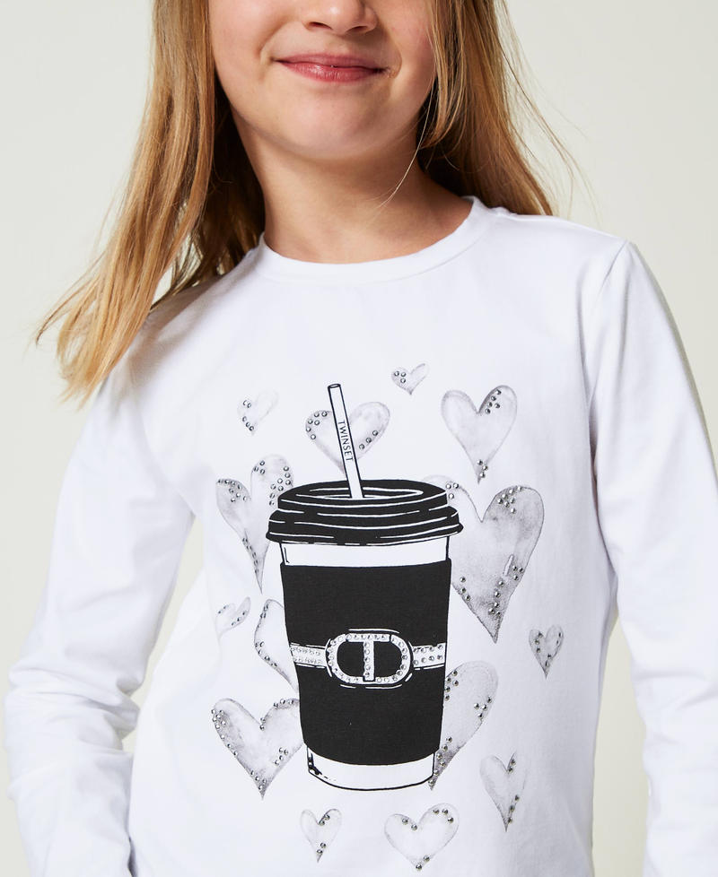 Scee by twin set T-shirt con stampa e strass Offerta temporanea