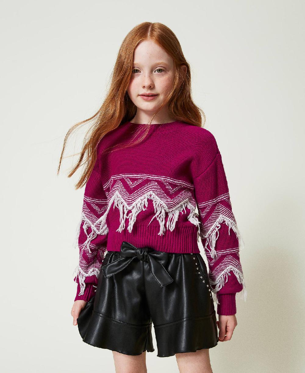 Scee by twin set Maglia in misto lana con frange Enormi sconti