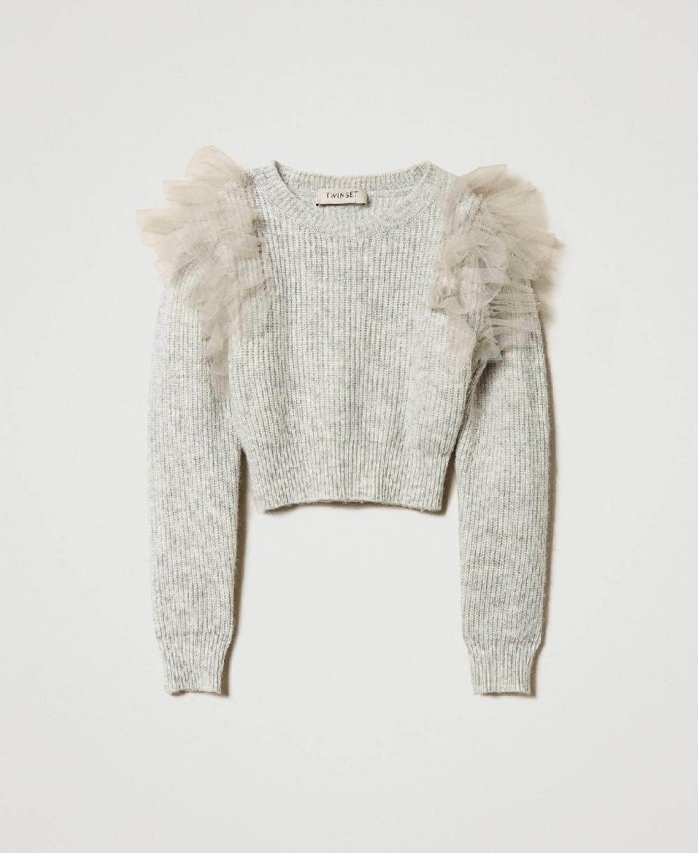 Scee by twin set Maglia regular con balze in tulle 50% di sconto con spedizione gratuita