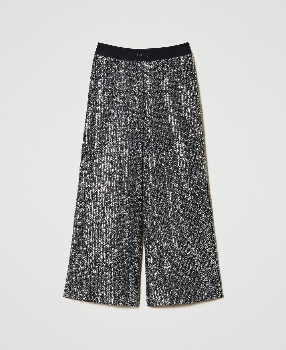 Scee by twin set Pantaloni a palazzo in full paillettes Black Friday Prezzi