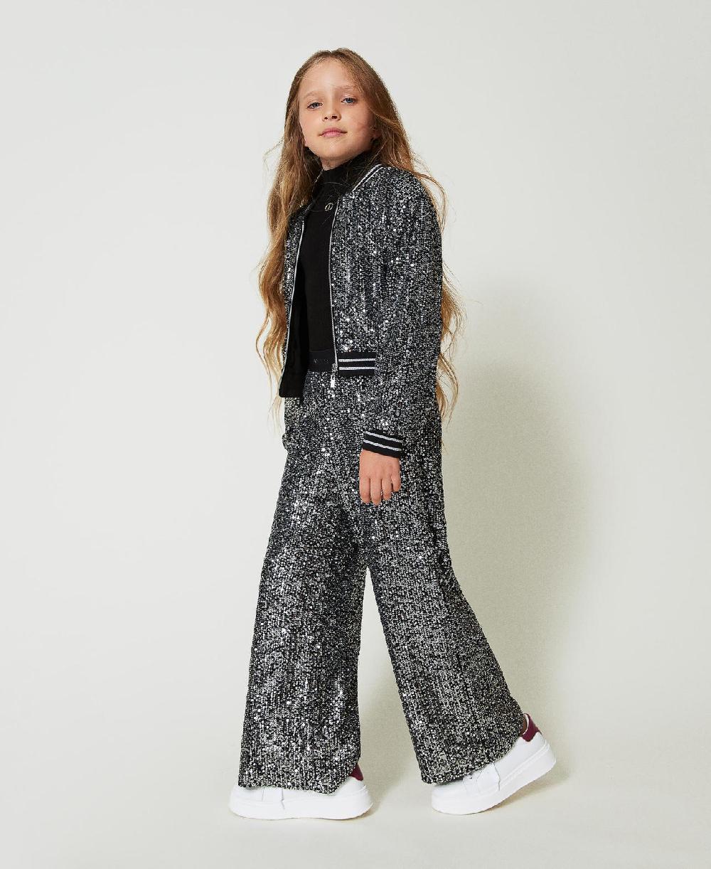 Scee by twin set Pantaloni a palazzo in full paillettes Black Friday Prezzi