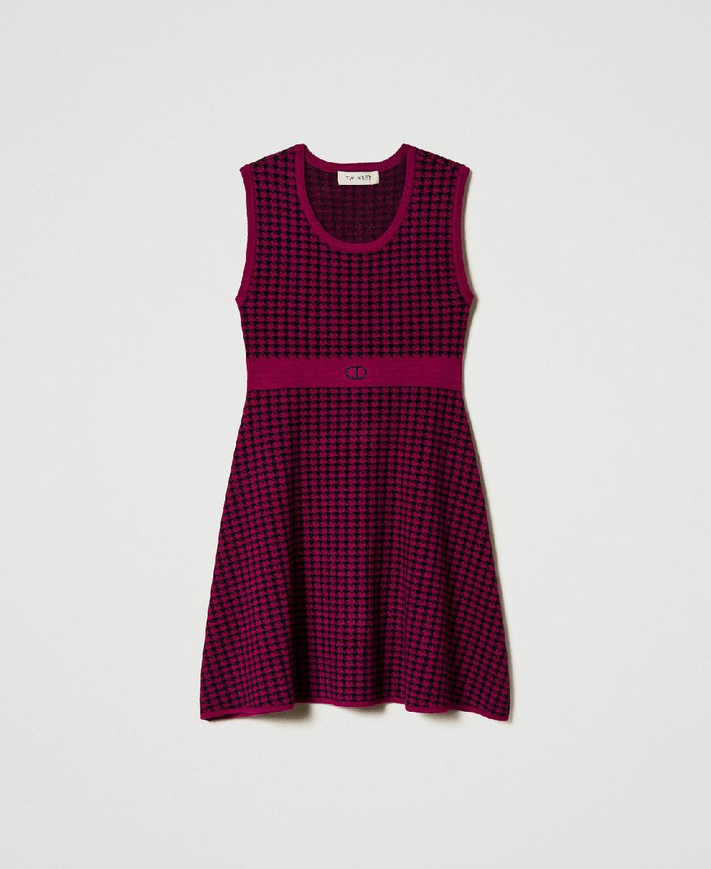 Scee by twin set Abito corto in maglia jacquard pied de poule 50% di sconto per tempo limitato