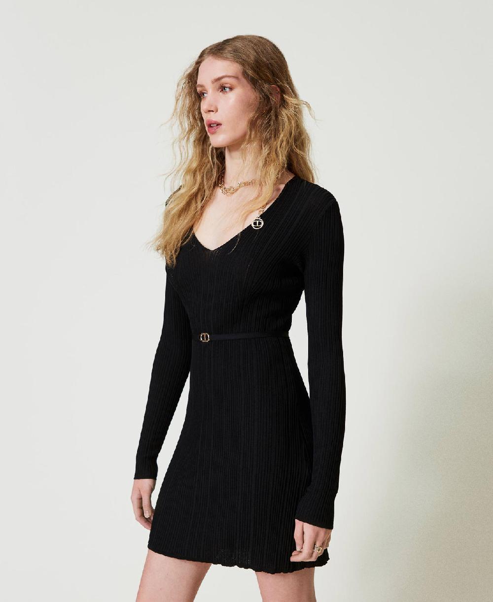Scee by twin set Abito corto in maglia a costine con cintura Spedizione Gratuita