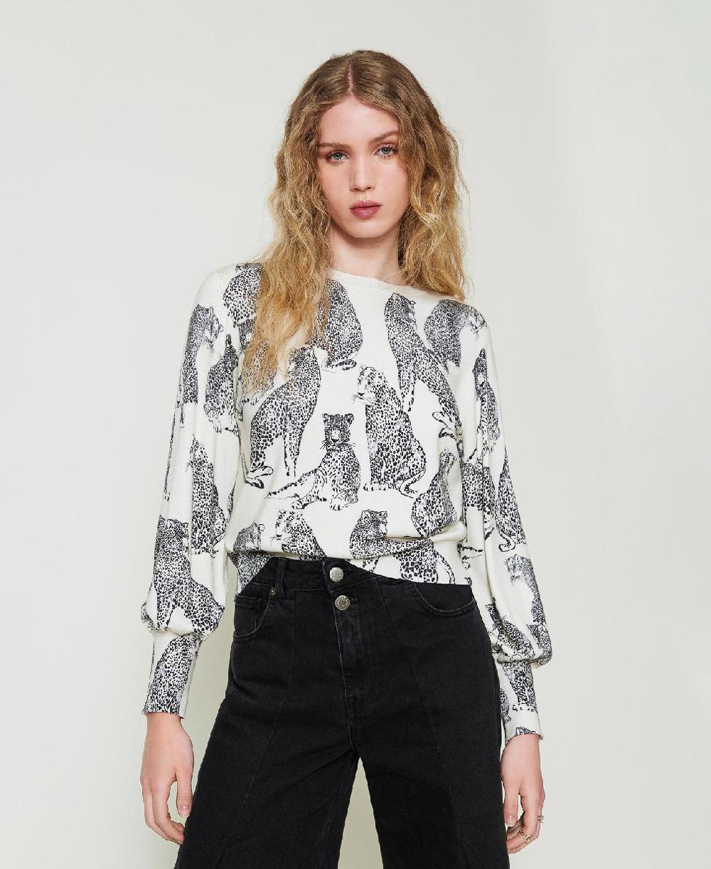 Scee by twin set Maglia con stampa giaguari Prezzo Ridotto