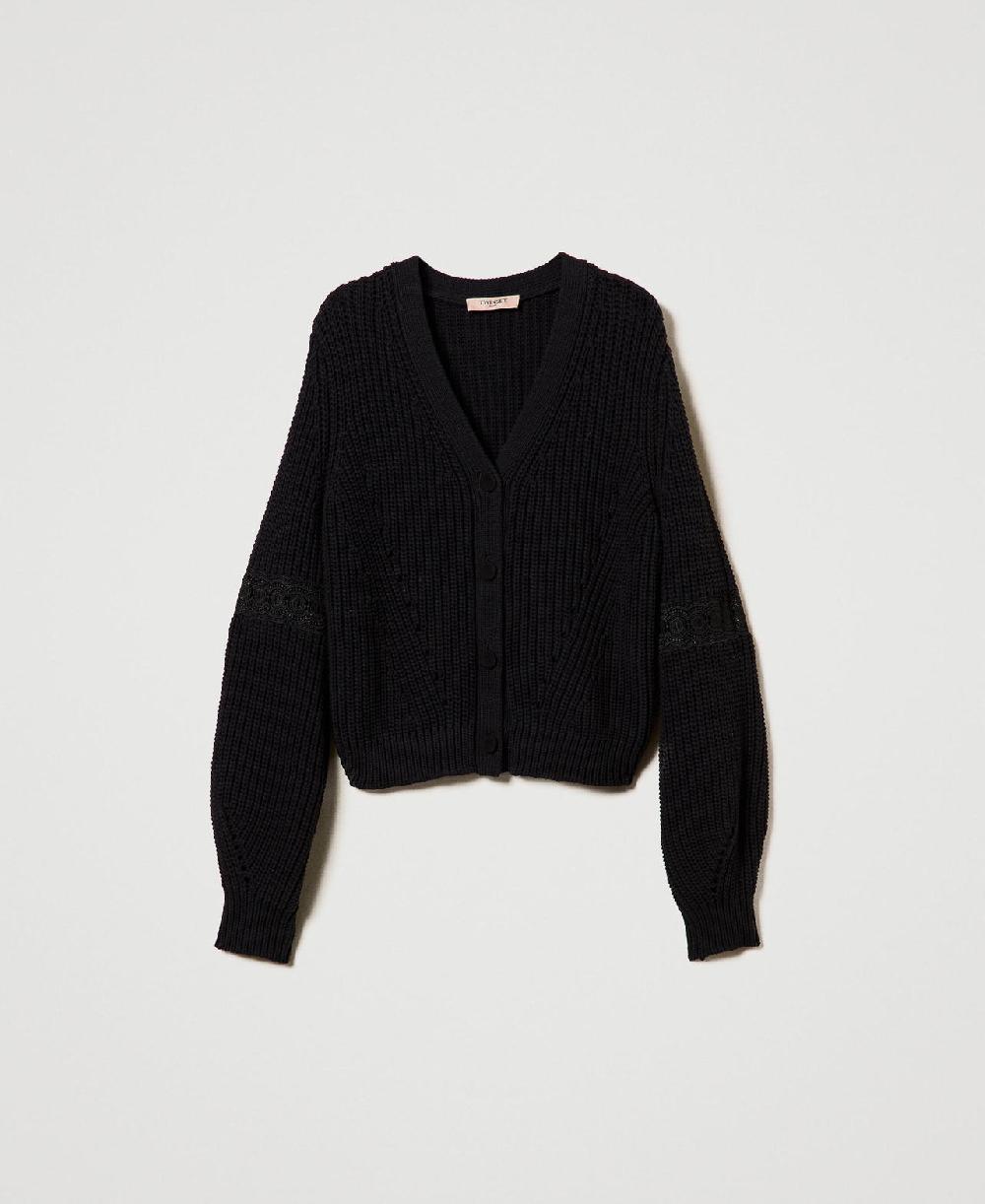 Scee by twin set Cardigan a costine con pizzo Sconto