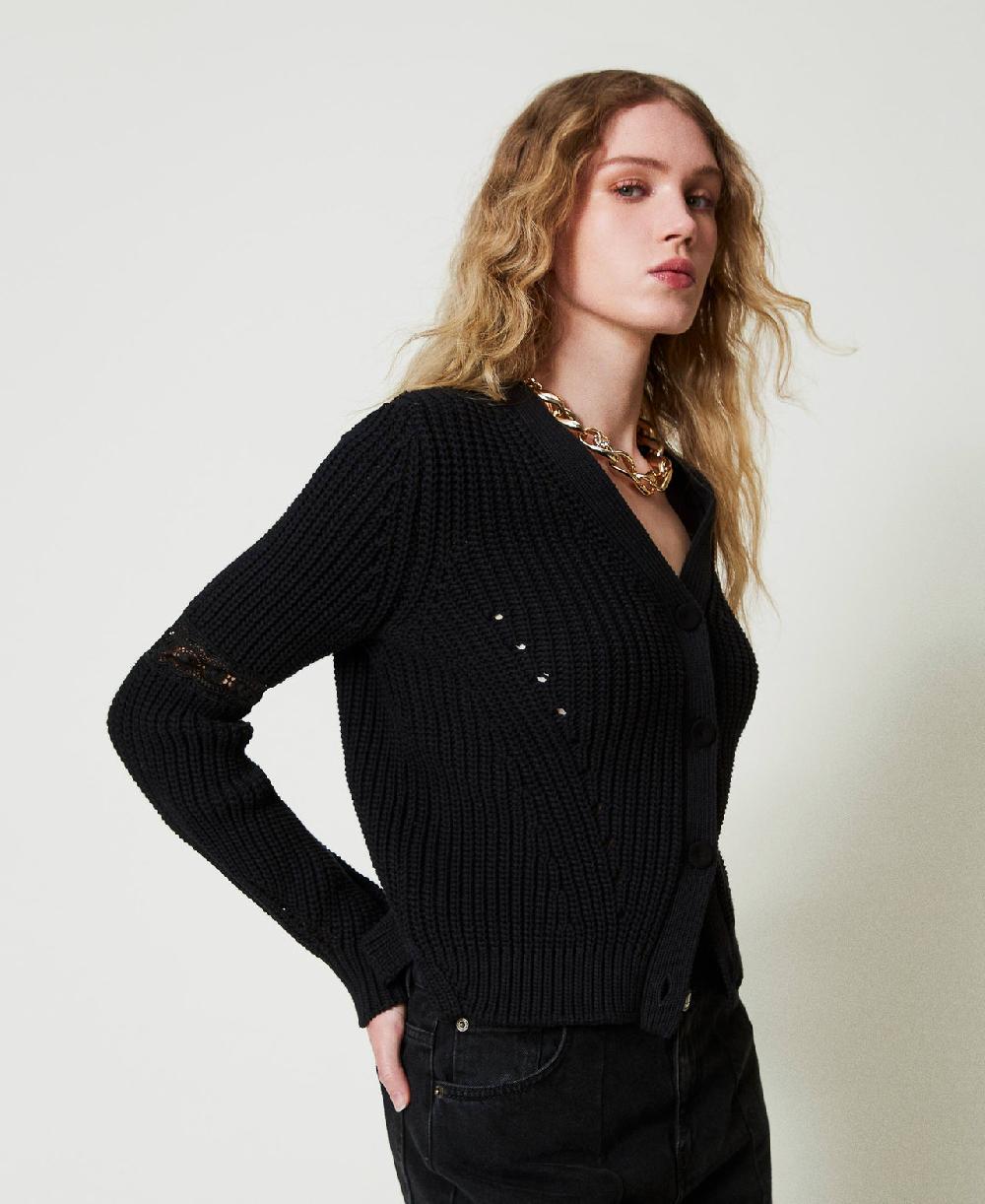 Scee by twin set Cardigan a costine con pizzo Sconto
