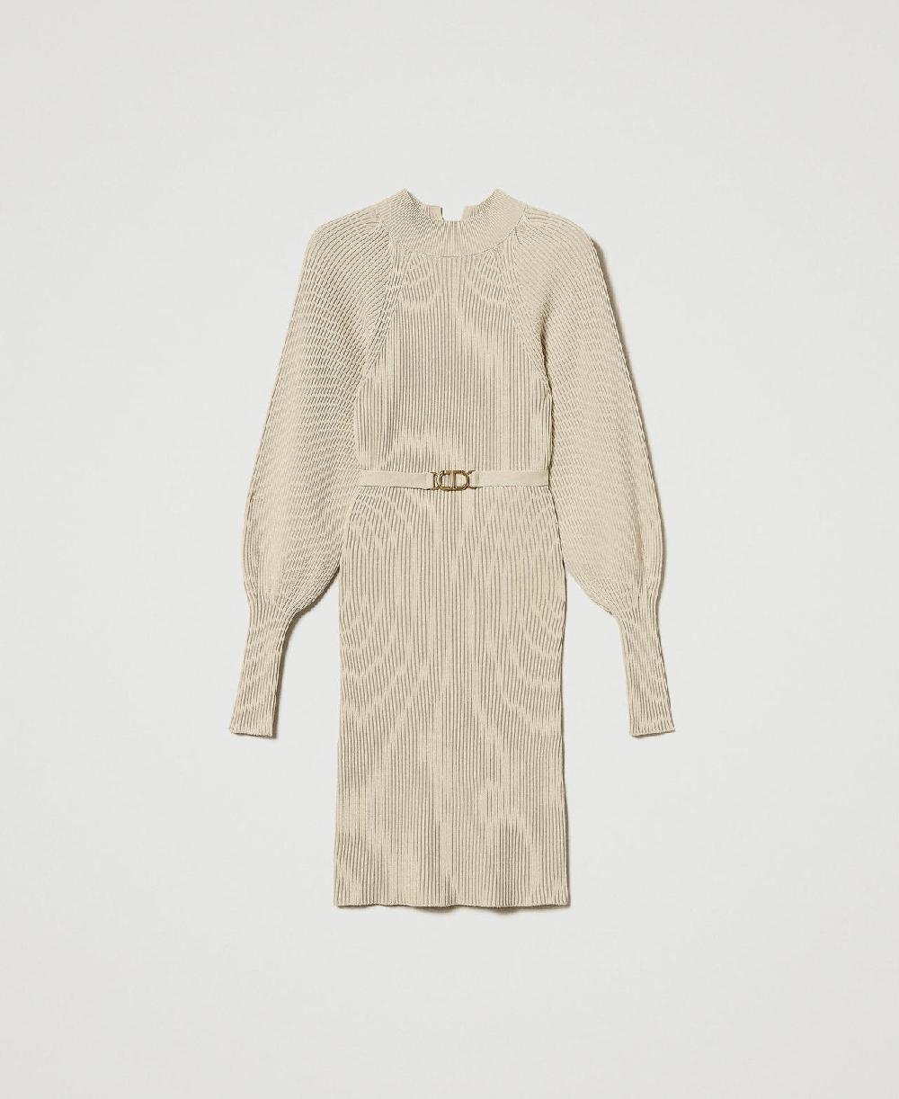 Scee by twin set Abito corto in maglia a costine con cintura Economico