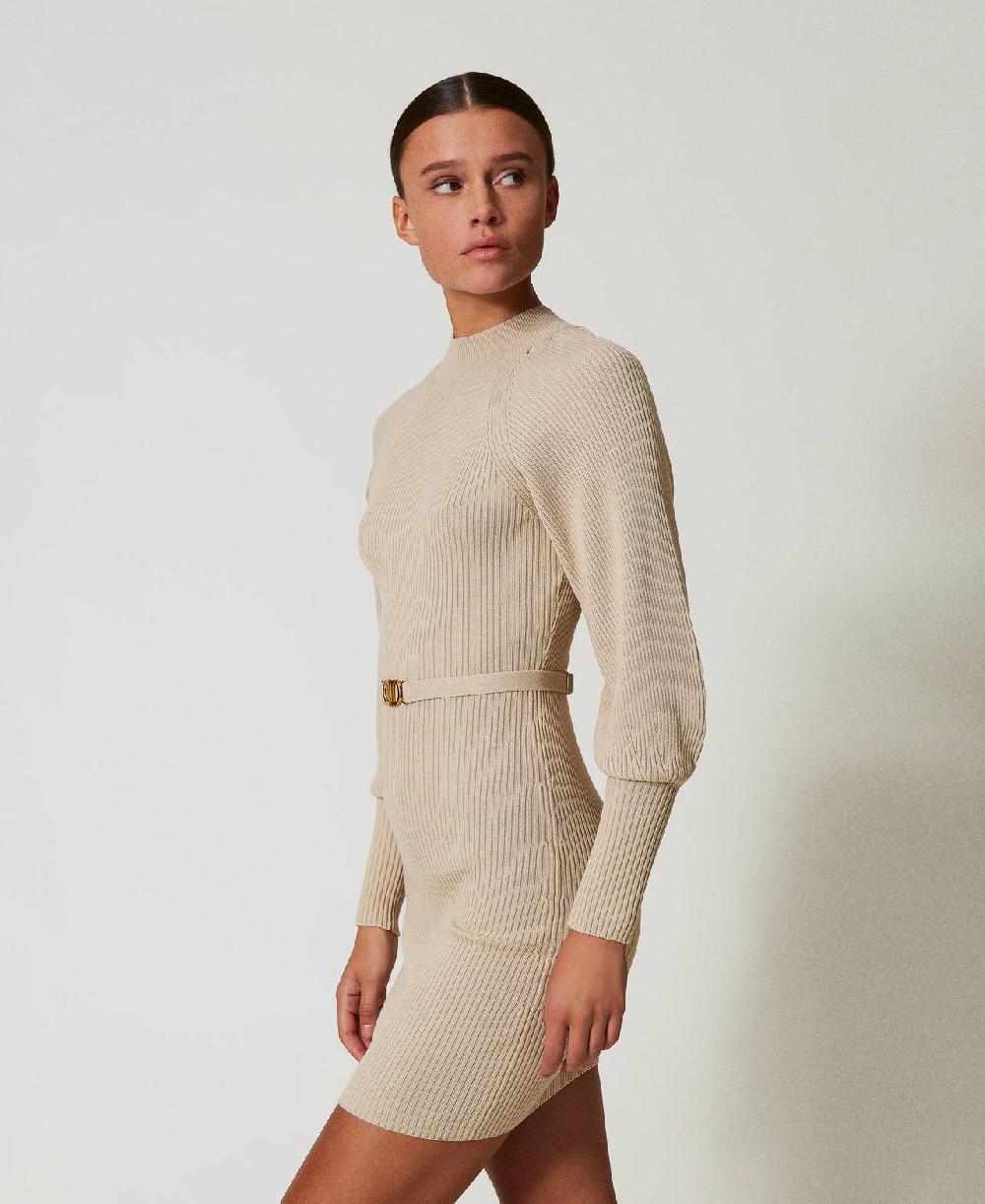 Scee by twin set Abito corto in maglia a costine con cintura Economico