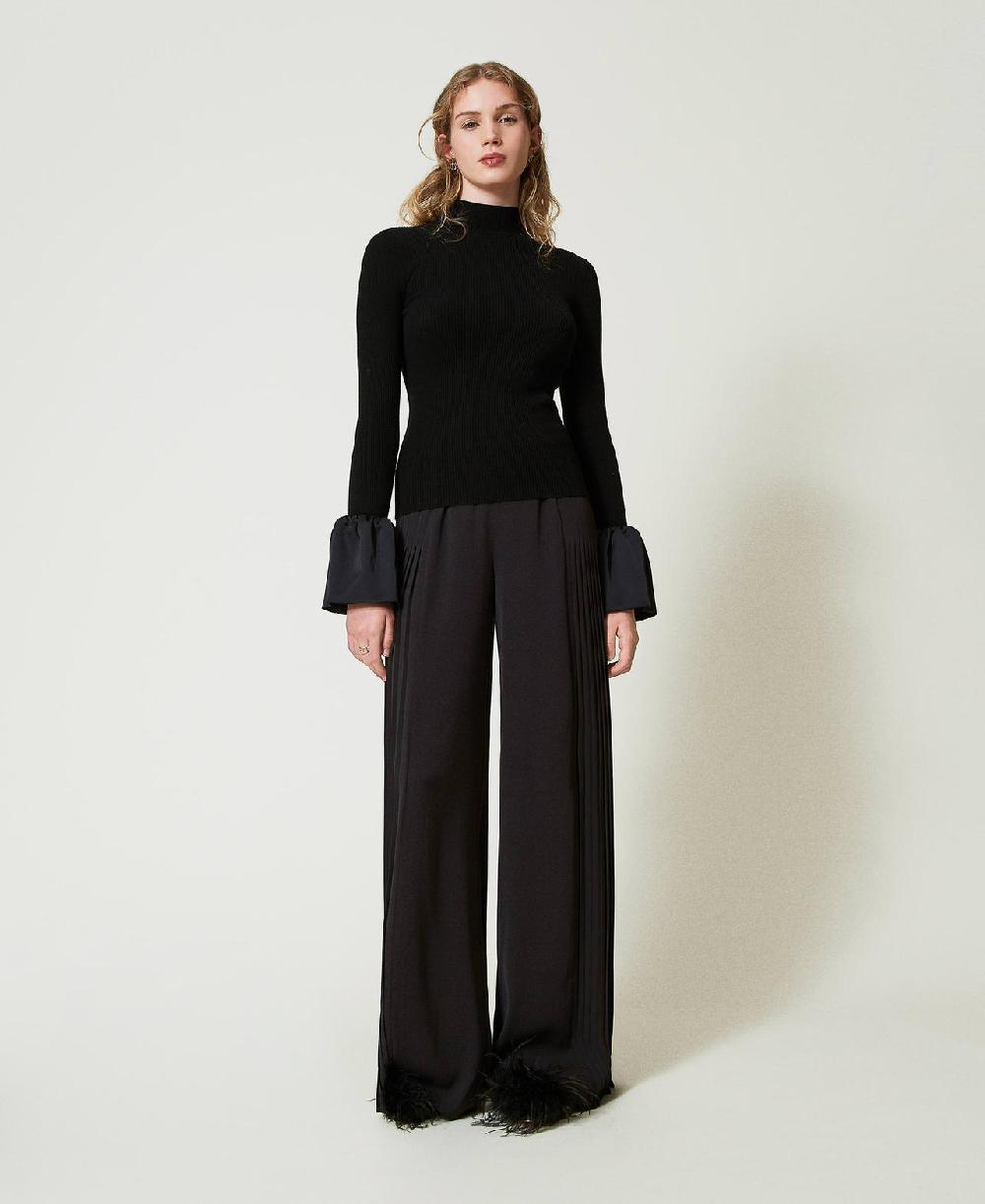 Scee by twin set Pantaloni a palazzo in georgette plissé Prezzo di fabbrica