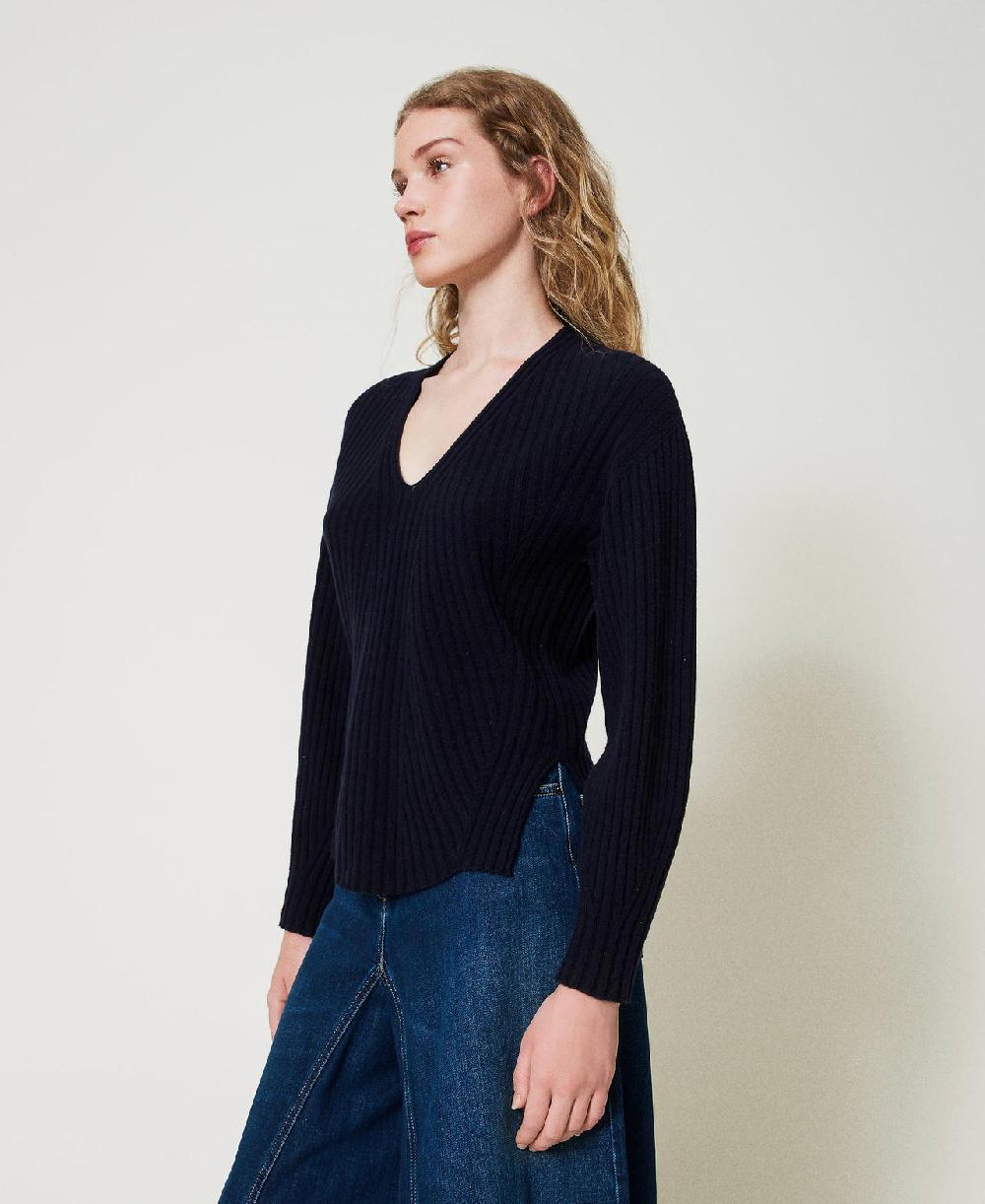 Scee by twin set Maglia in lana e cashmere a costine Offerta speciale