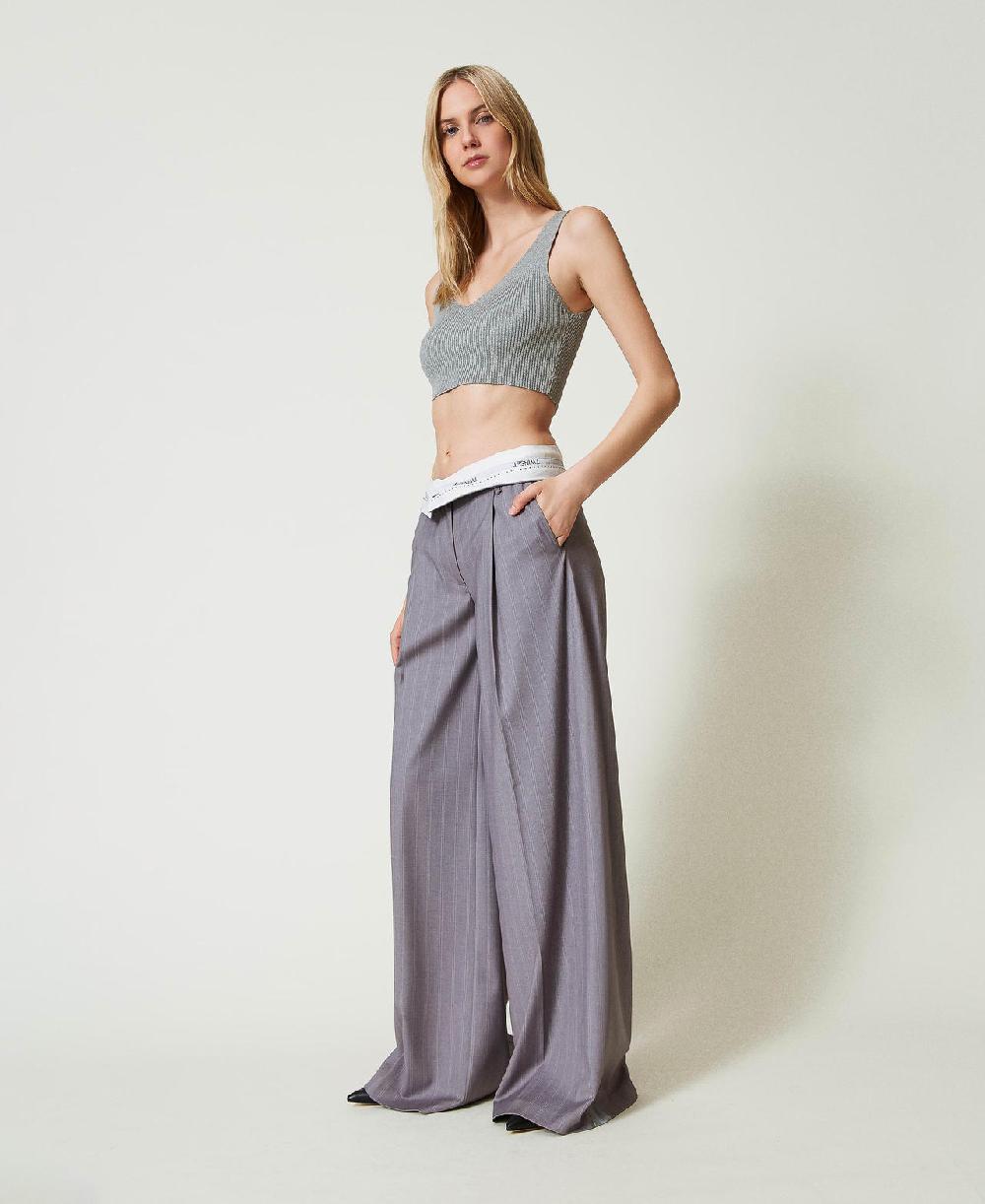 Scee by twin set Pantaloni wide leg gessati con risvolto Comprare a buon mercato
