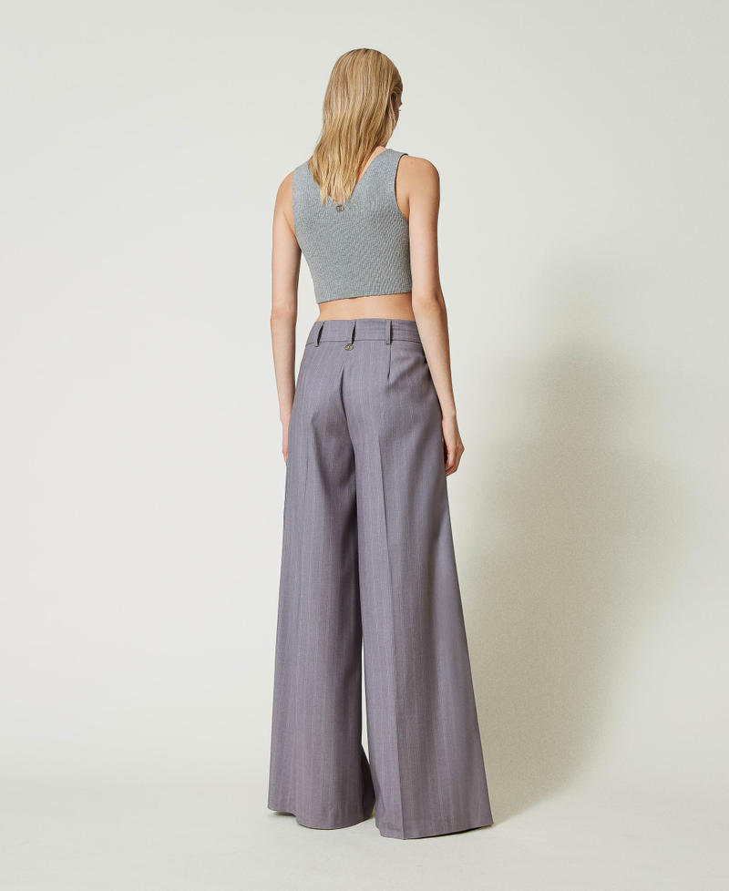 Scee by twin set Pantaloni wide leg gessati con risvolto Comprare a buon mercato