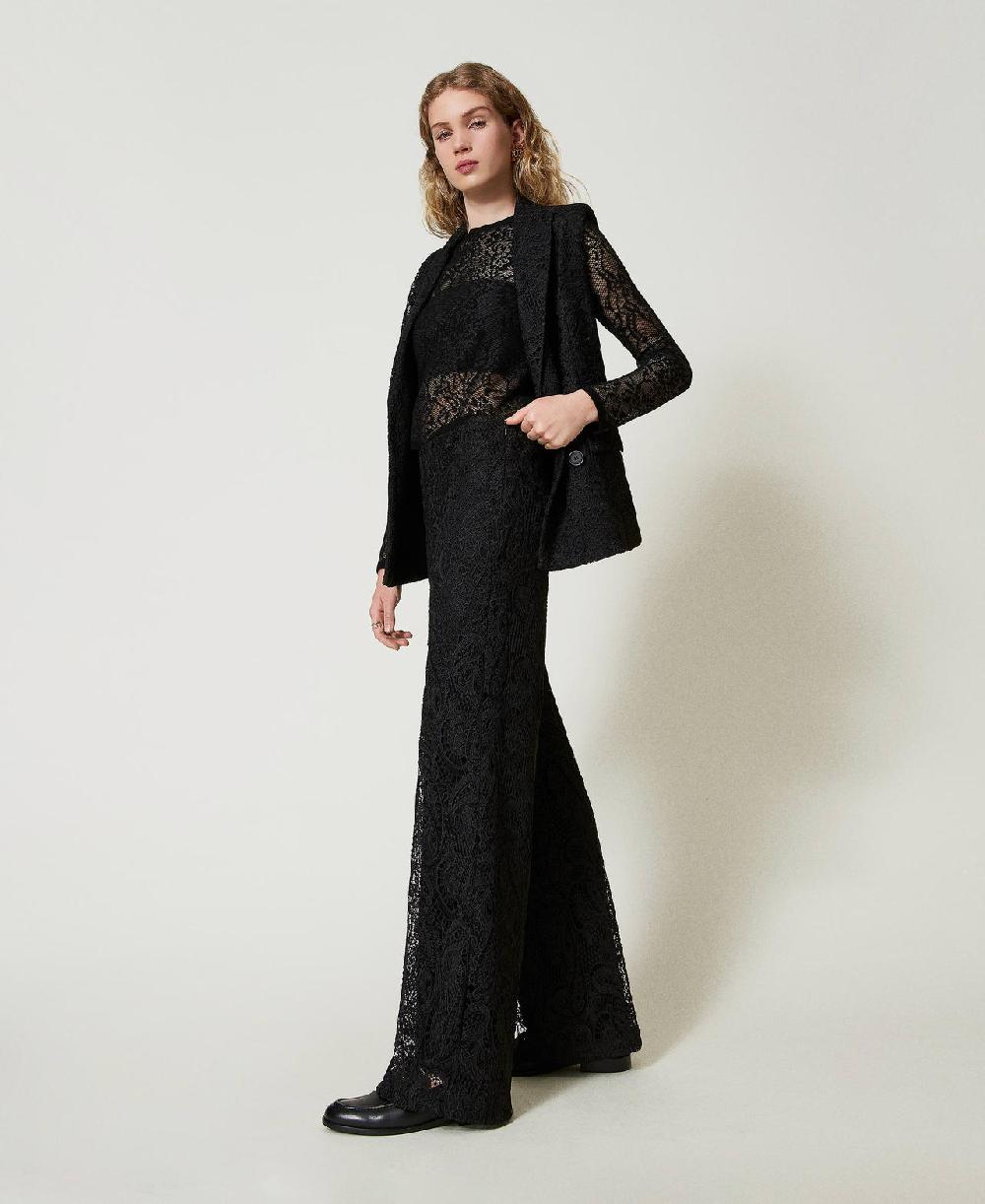 Scee by twin set Pantaloni wide leg in pizzo macramè Offerta Pasqua