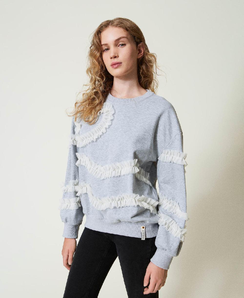 Scee by twin set Felpa mélange con volant in tulle Online Outlet