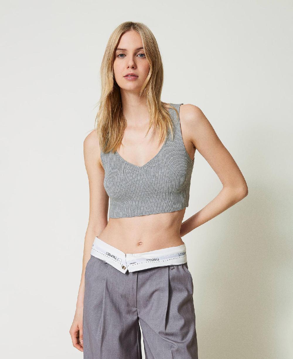 Scee by twin set Top cropped in maglia a costine Lightning offer