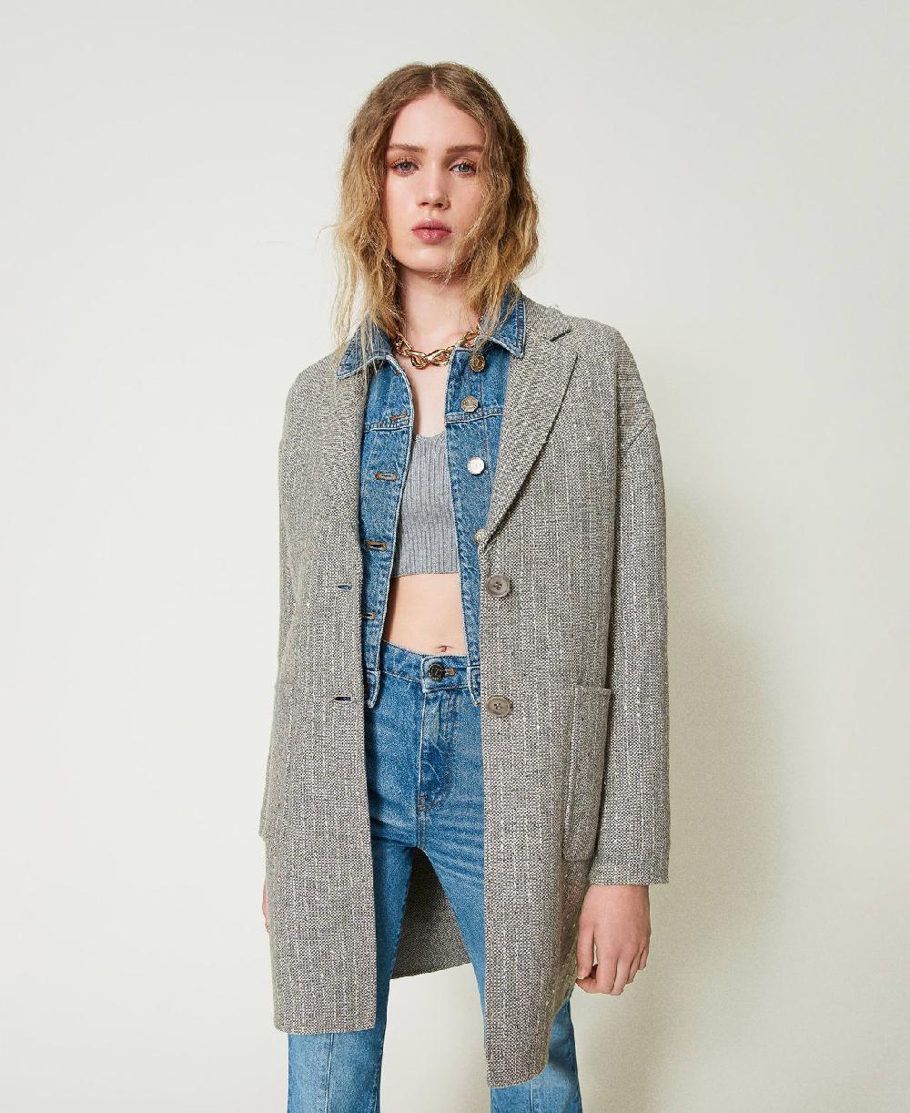 Scee by twin set Cappotto in panno double con paillettes Only for today