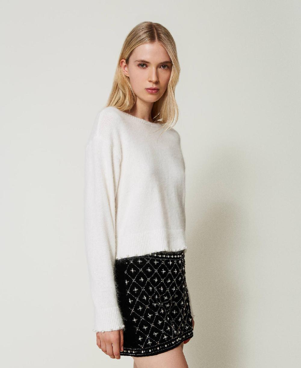 Scee by twin set Maglia cropped in misto angora con perle Offerta speciale della fabbrica