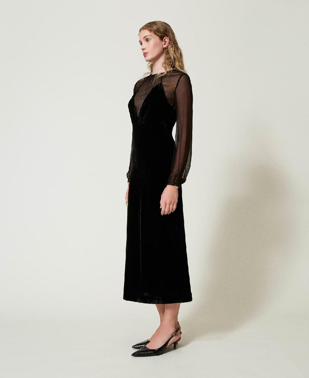 Scee by twin set Abito longuette in chiffon e velluto Fino al 55% di sconto
