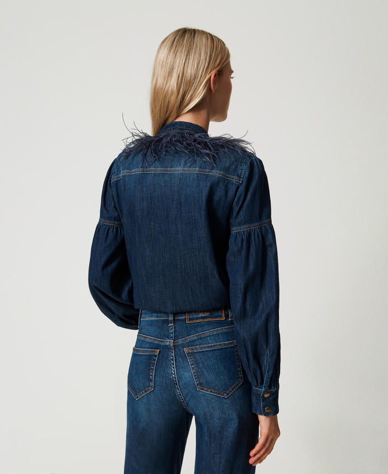 Scee by twin set Camicia in jeans con piume Discount Store per i nuovi prodotti
