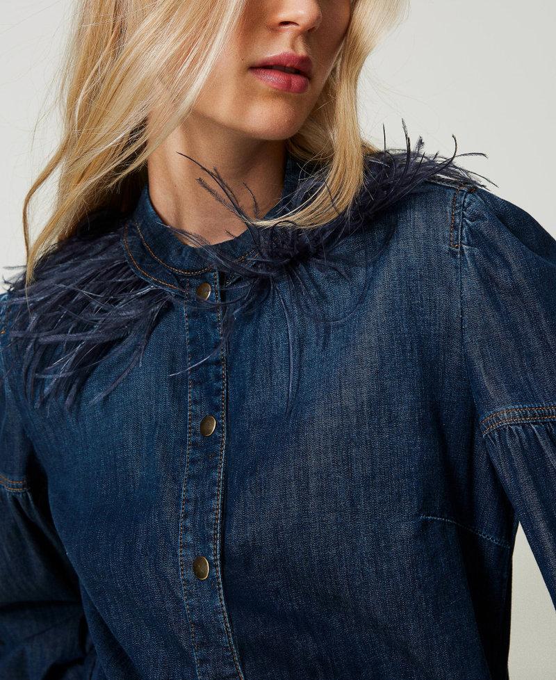 Scee by twin set Camicia in jeans con piume Discount Store per i nuovi prodotti