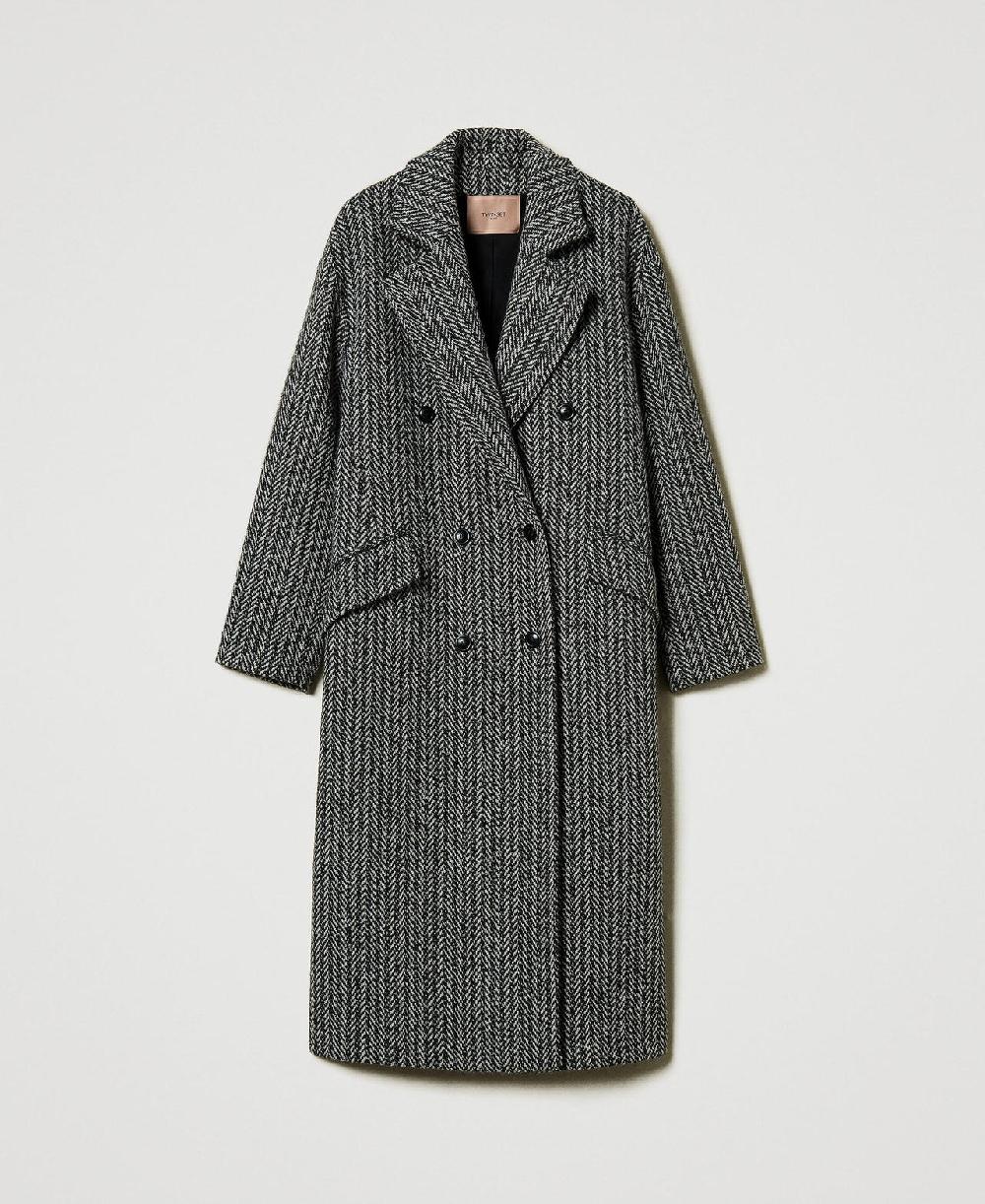Scee by twin set Cappotto in misto lana gessato 50% di sconto con spedizione gratuita
