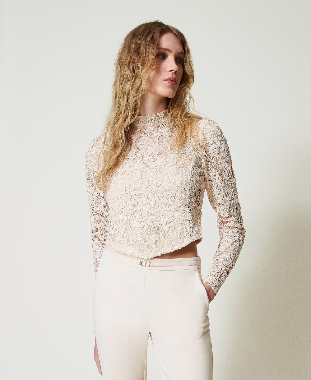 Scee by twin set Blusa cropped in pizzo macramè Black Friday Prezzi