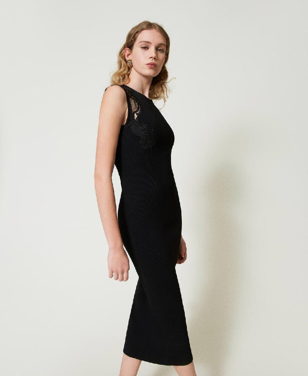 Scee by twin set Abito lungo in maglia con pizzo Presa