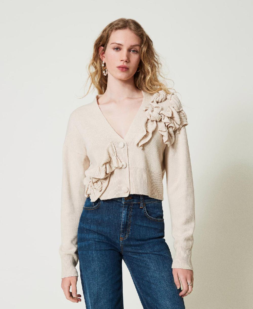 Scee by twin set Cardigan in misto lana con volant Online