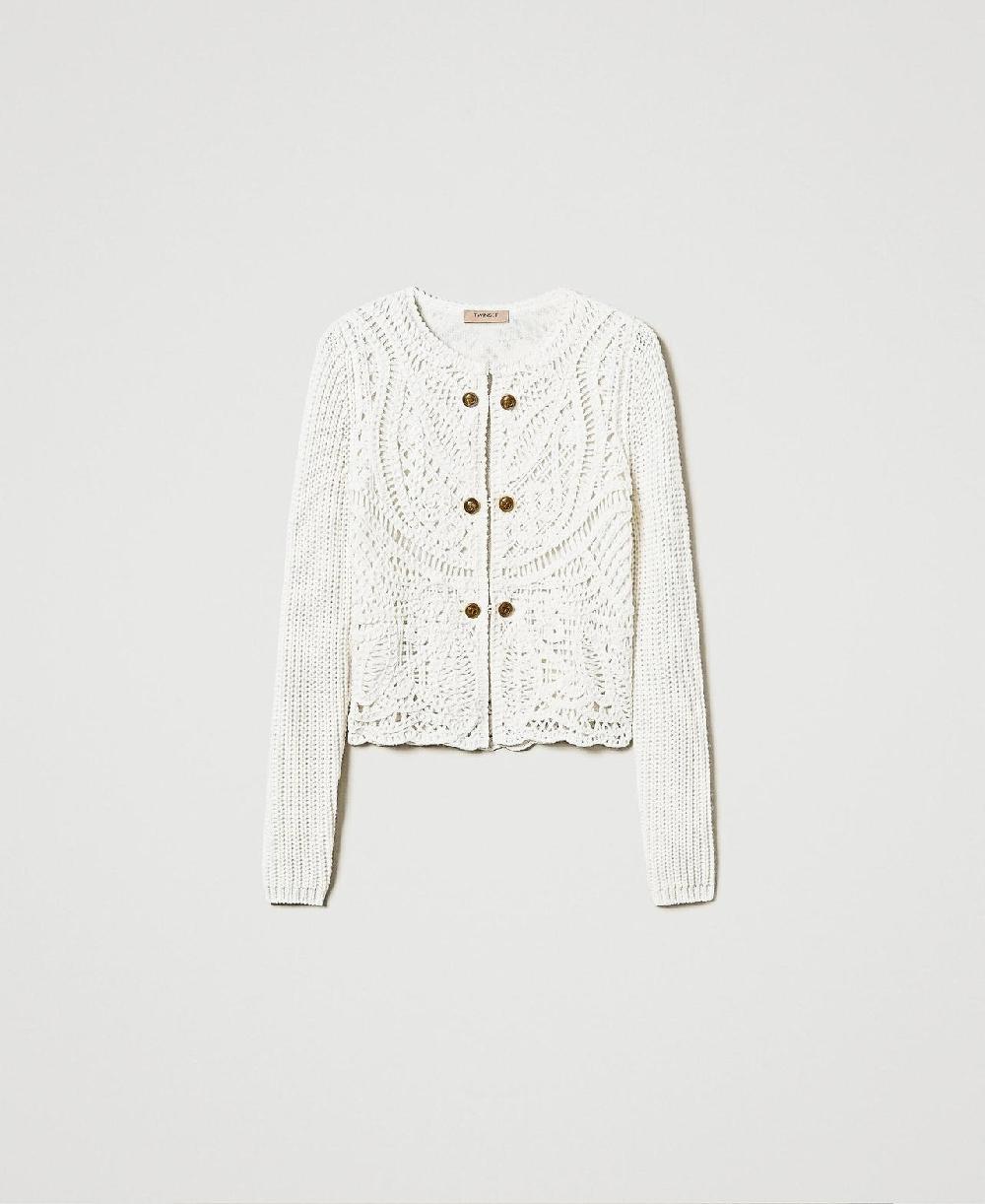 Scee by twin set Giacca in maglia misto lana crochet Outlet