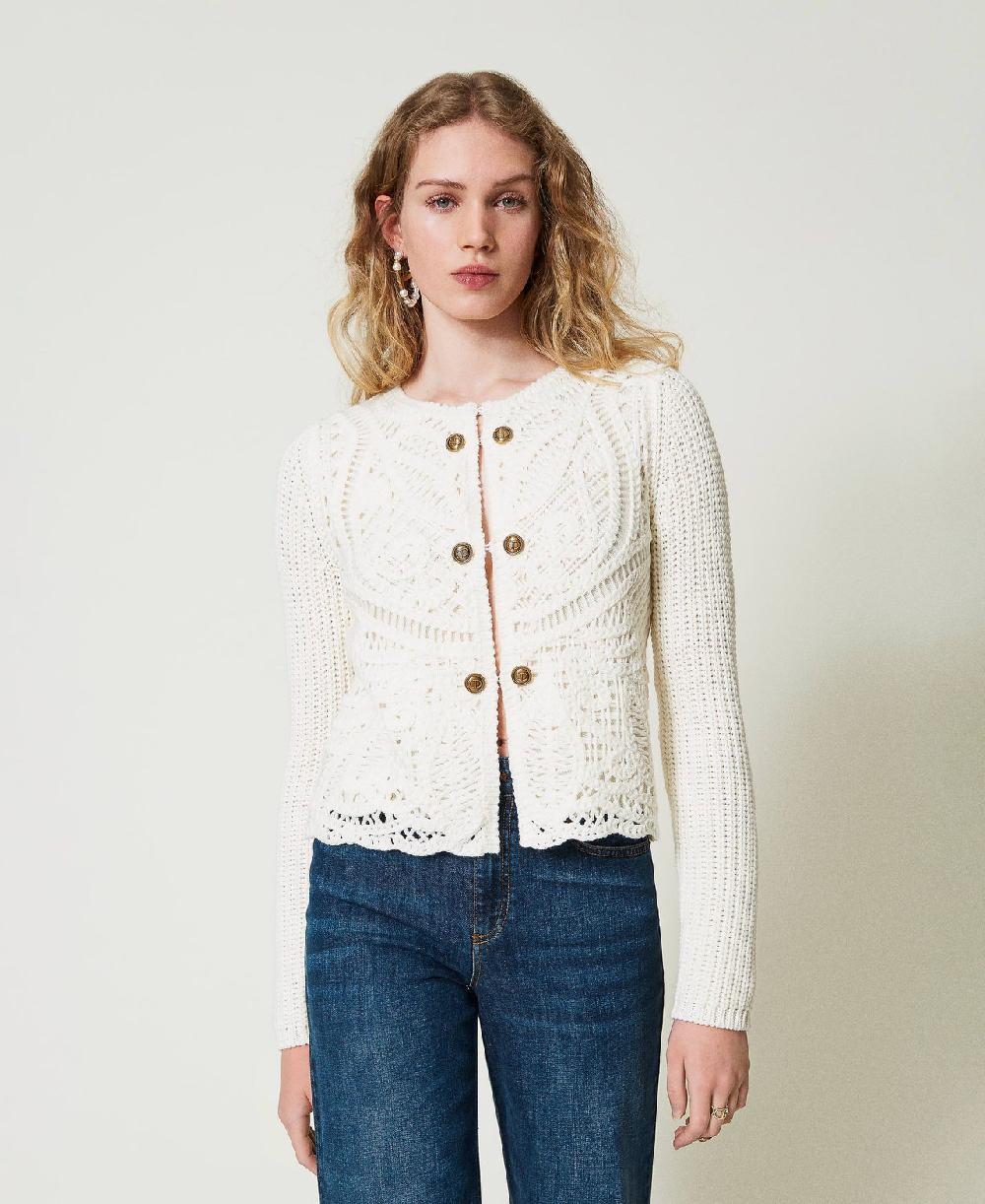 Scee by twin set Giacca in maglia misto lana crochet Outlet