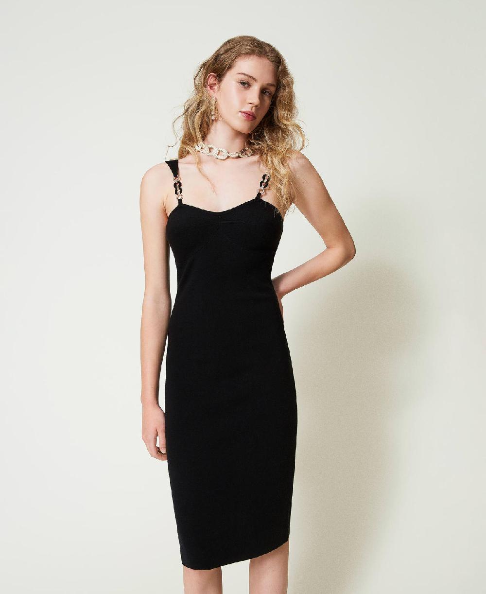 Scee by twin set Abito longuette in maglia con spalline bijoux Hotsell