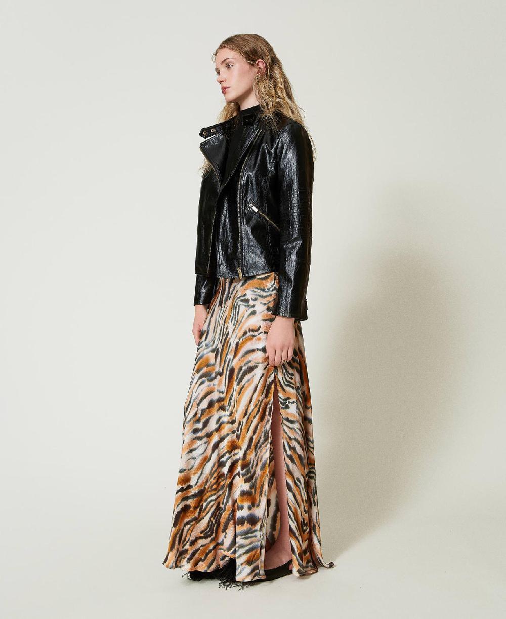 Scee by twin set Gonna lunga in raso animalier Vendita Economica