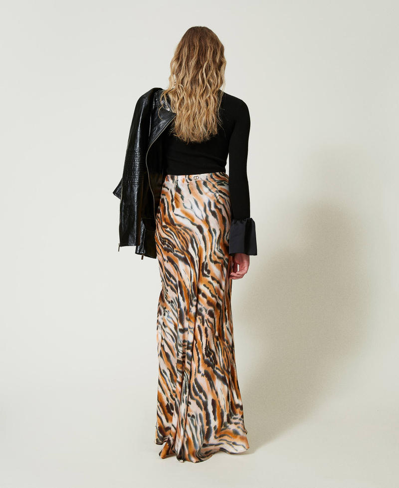 Scee by twin set Gonna lunga in raso animalier Vendita Economica