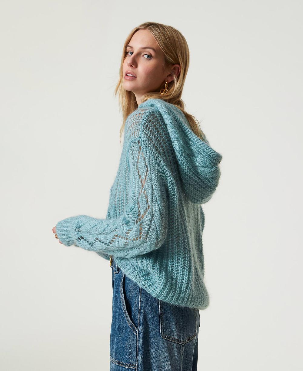 Scee by twin set Maglia in lana e mohair con cappuccio Grande vendita