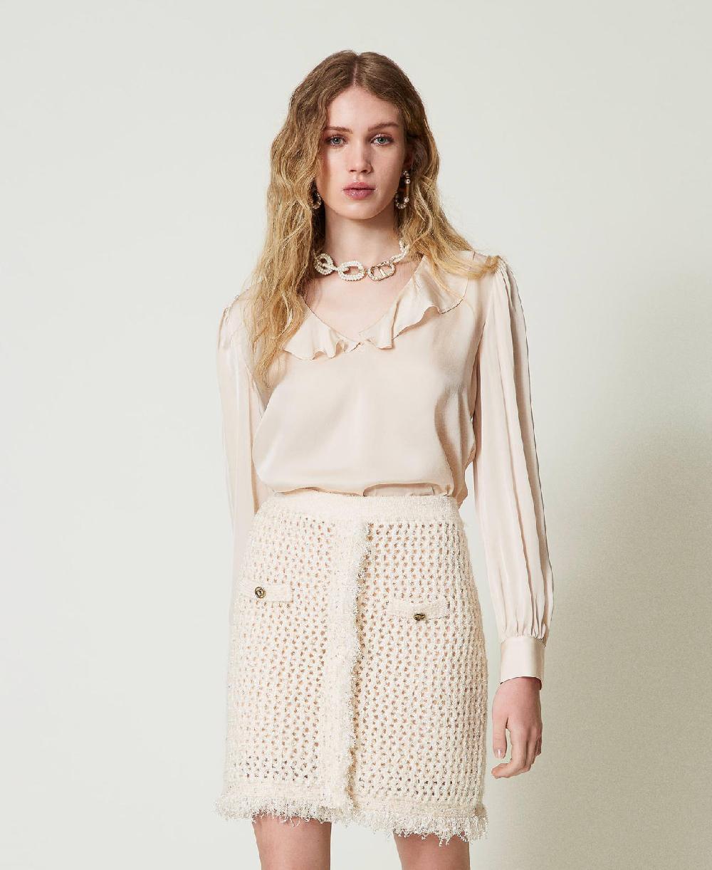 Scee by twin set Blusa in raso con volant Flash Sale