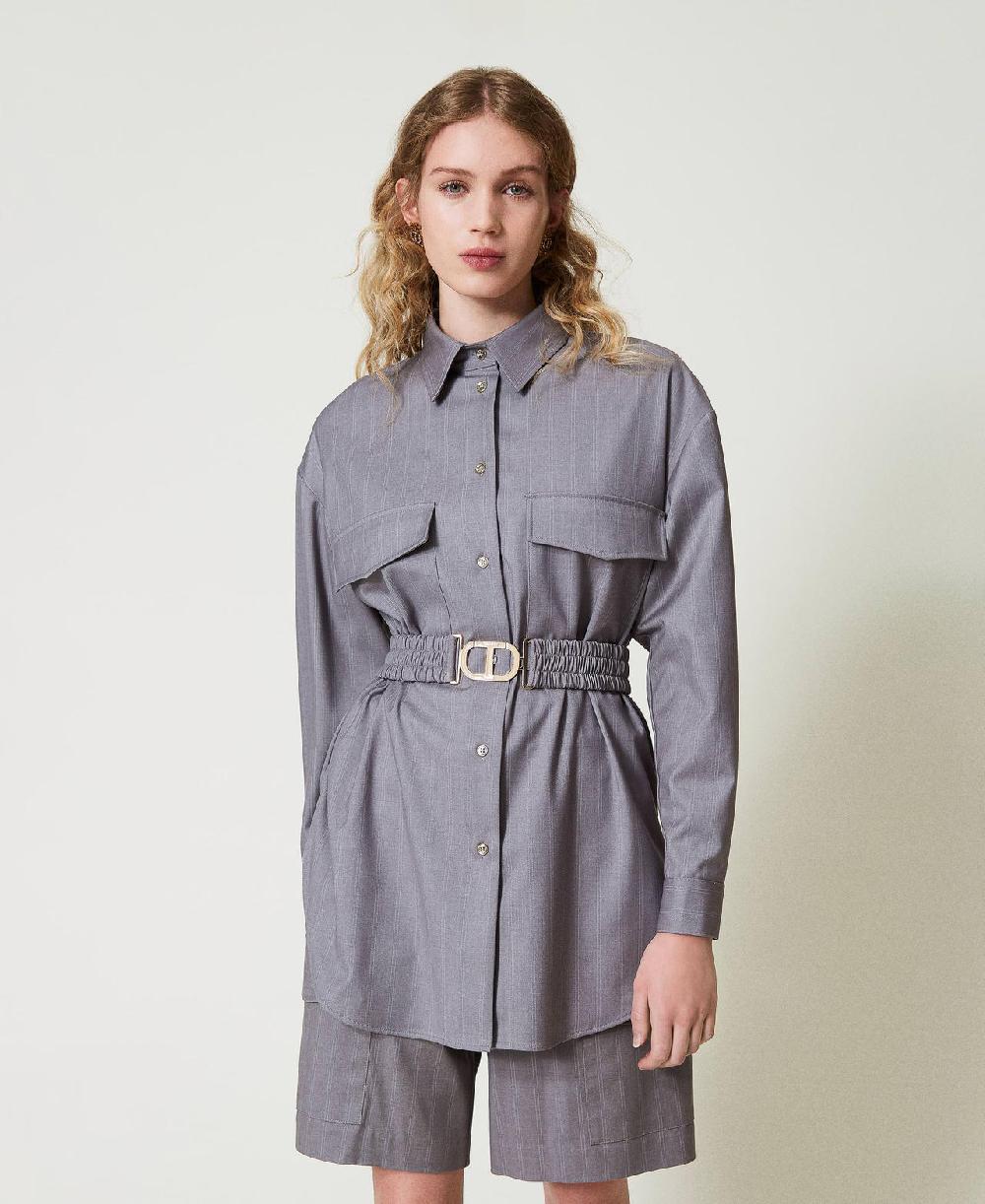 Scee by twin set Maxi camicia gessata con cintura Shopping online