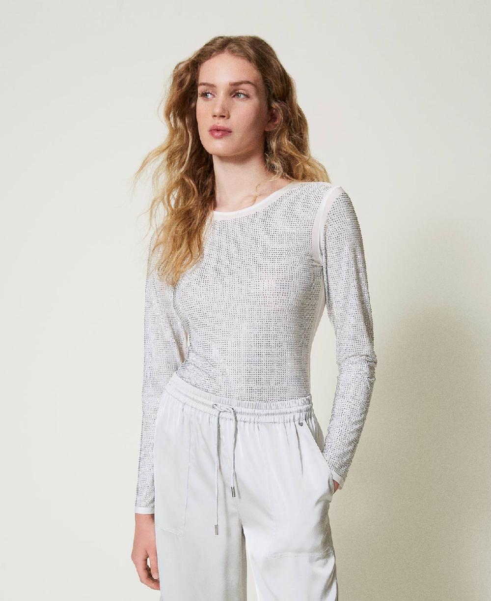 Scee by twin set T-shirt stretch con strass all over Cyber Monday