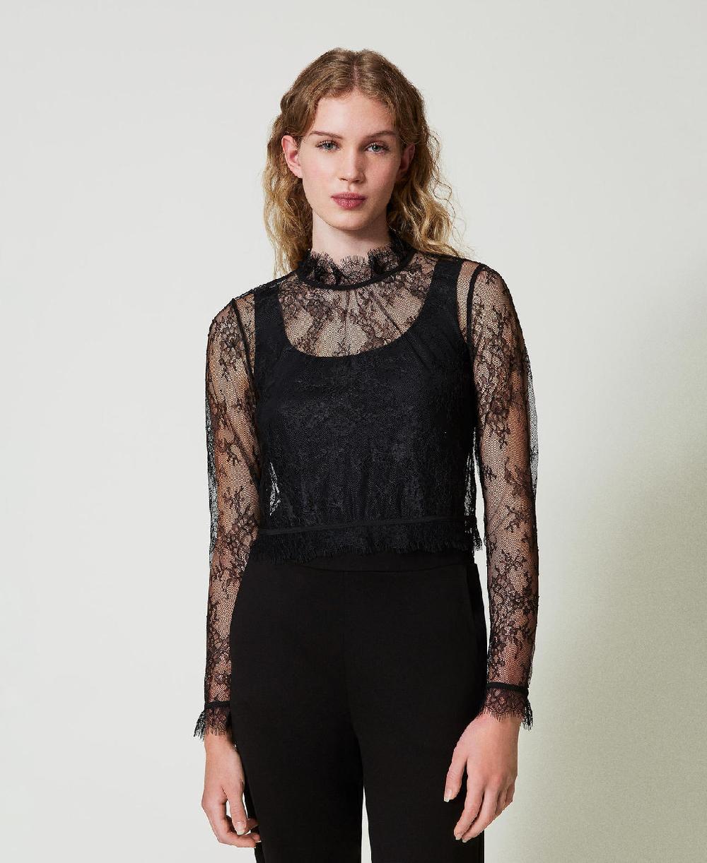 Scee by twin set Blusa cropped in pizzo e top Offerta Anniversario