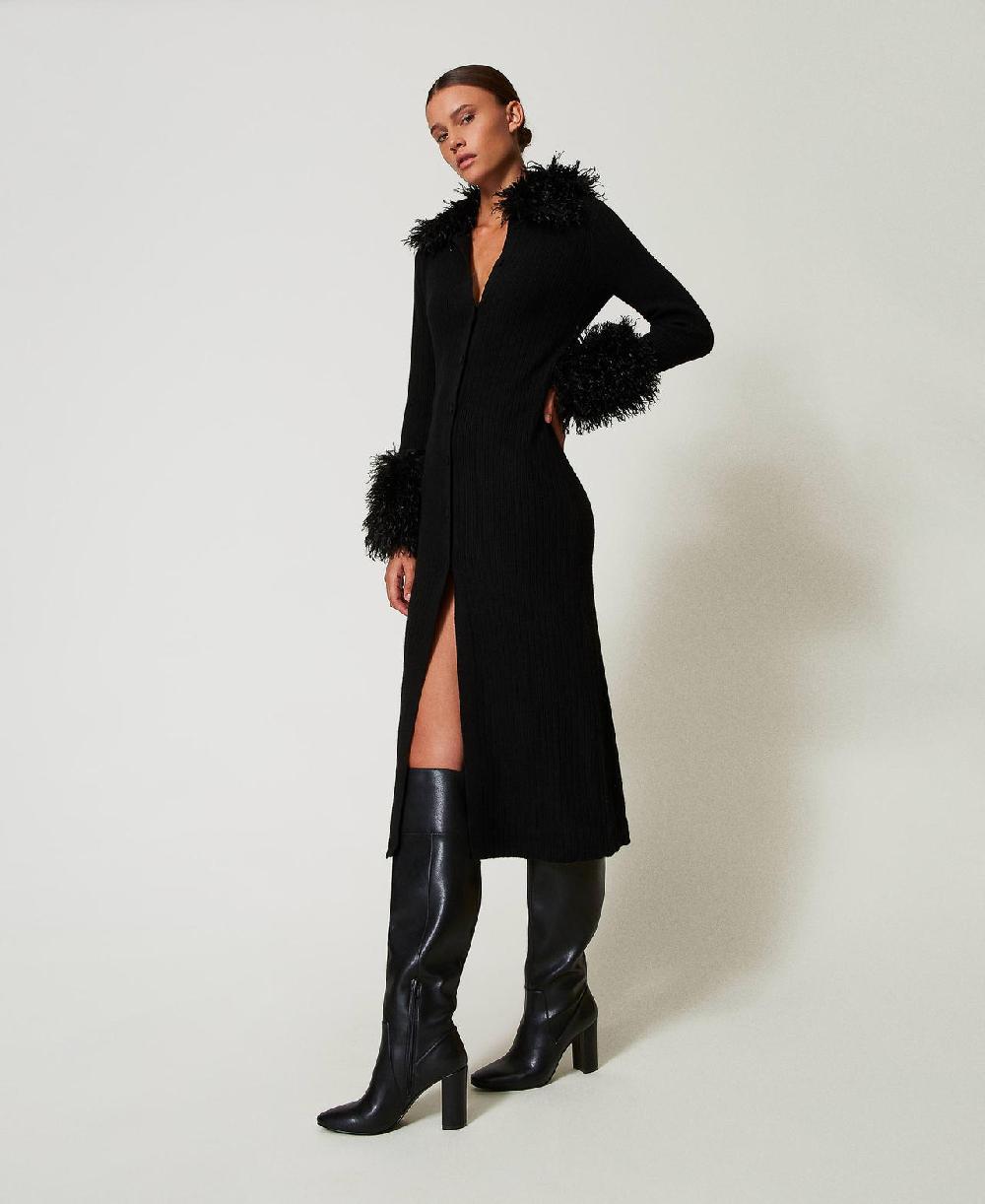 Scee by twin set Abito-cardigan lungo in misto lana e faux fur Nuovi prodotti