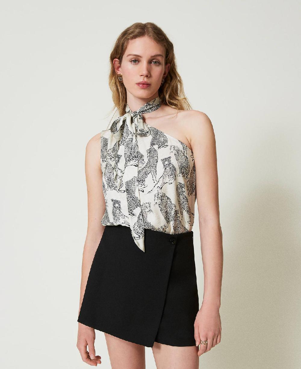 Scee by twin set Top monospalla jacquard con stampa giaguaro Offerte stagionali