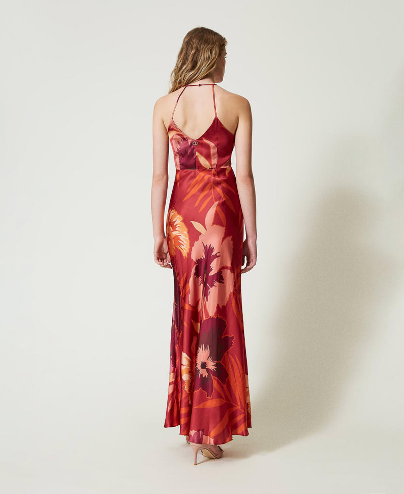 Scee by twin set Abito lungo in raso a fiori con scollo all'americana Enormi risparmi