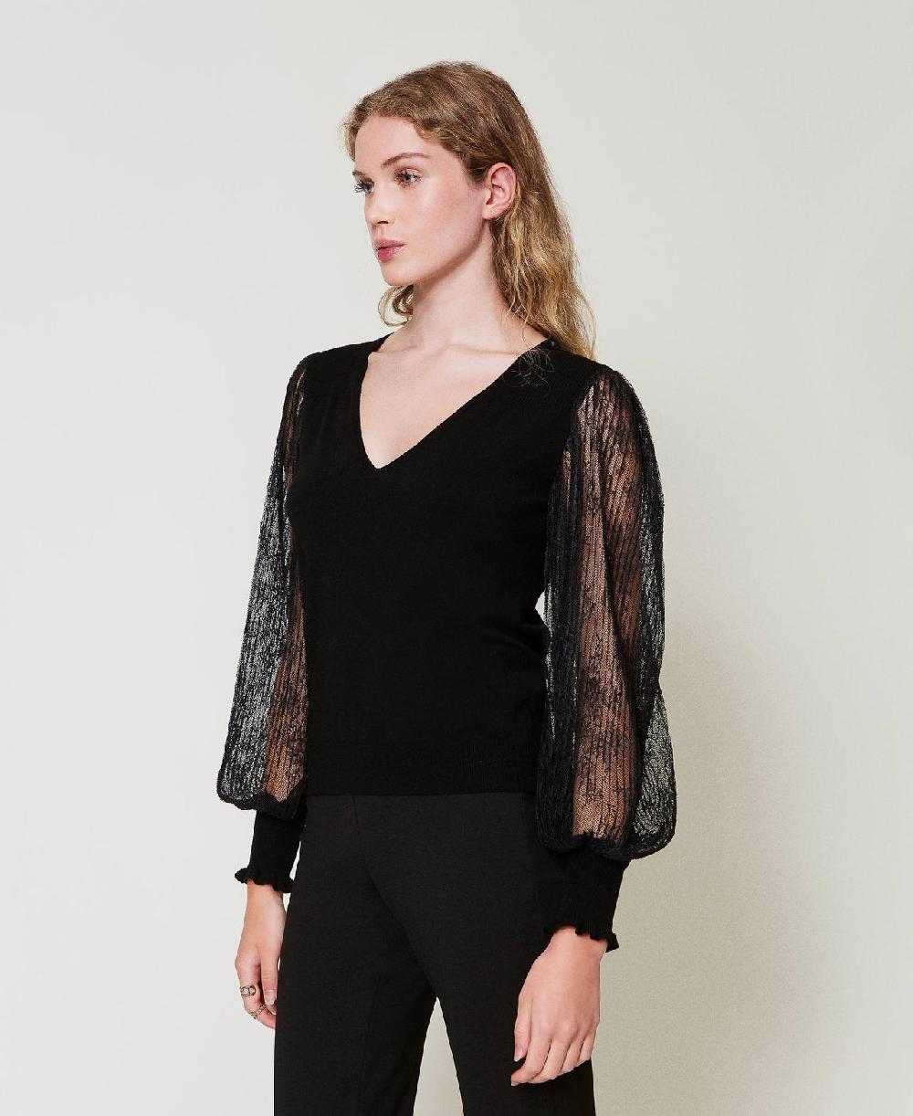 Scee by twin set Maglia doppio uso con maniche in pizzo Ultimi due giorni