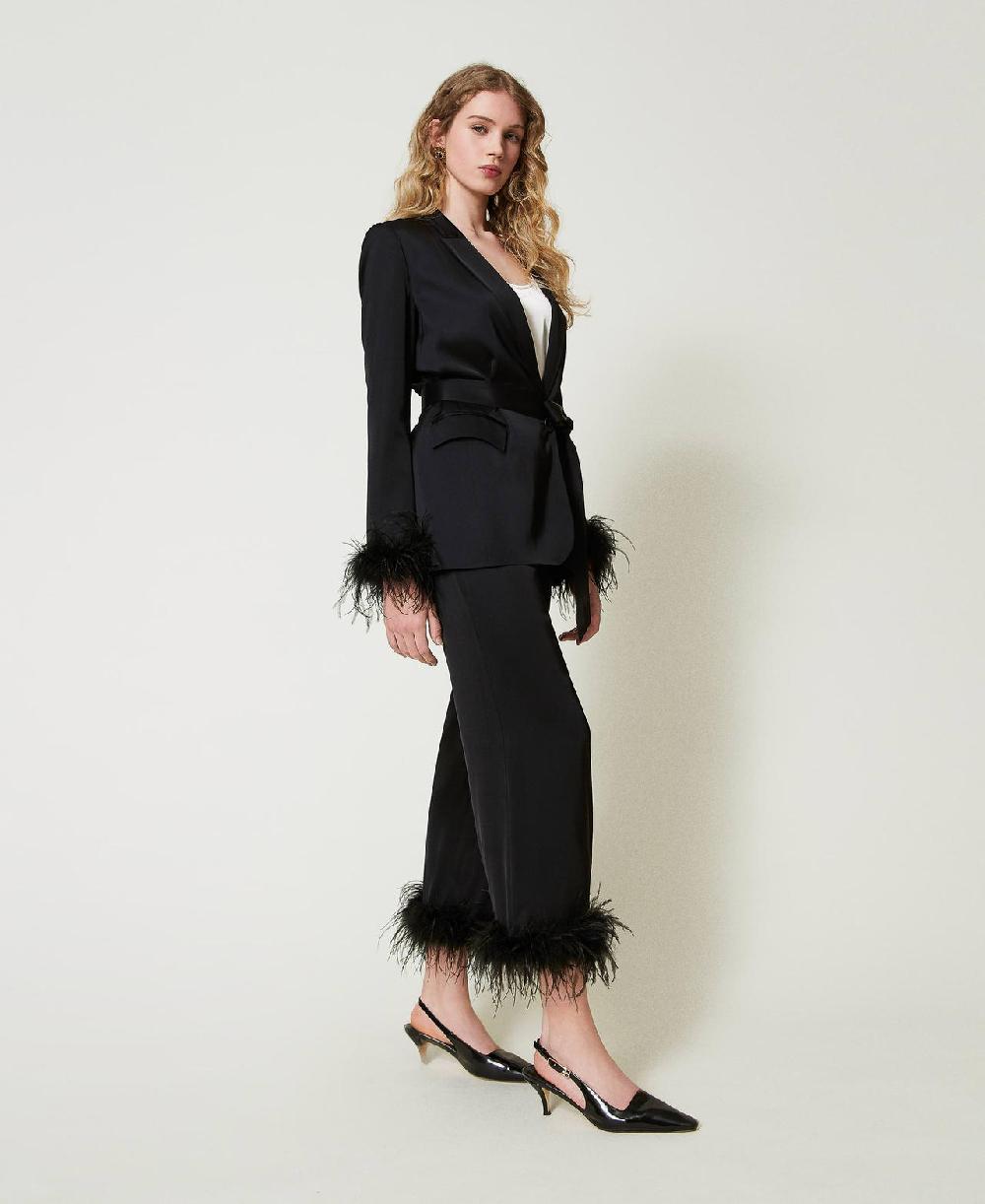 Scee by twin set Pantaloni in raso con piume Only for today